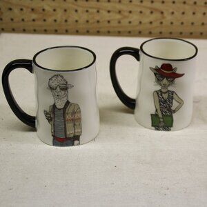 Signature Housewares Mugs Animal Hipster Stoneware Set Of 2 - Cat and Llama
